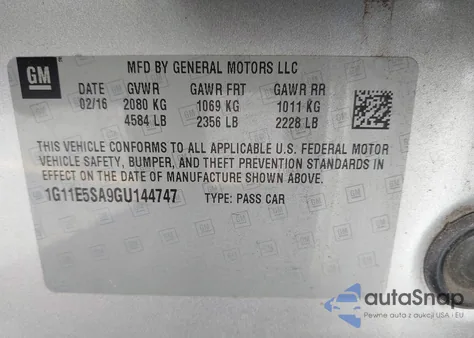 2016 Chevrolet Malibu Limited Ltz z USA, uszkodzony, nr VIN 1G11E5SA9GU144747